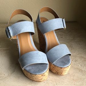 Baby blue wedged heels